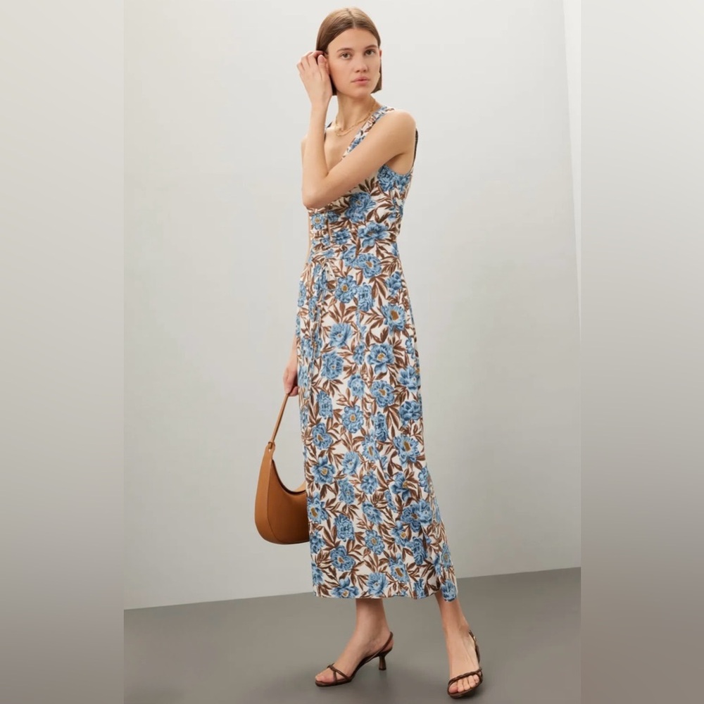Madewell Blue Brown Floral Tessa Poplin Cut Out Cotton Maxi Dress Size 4 - Picture 2 of 16
